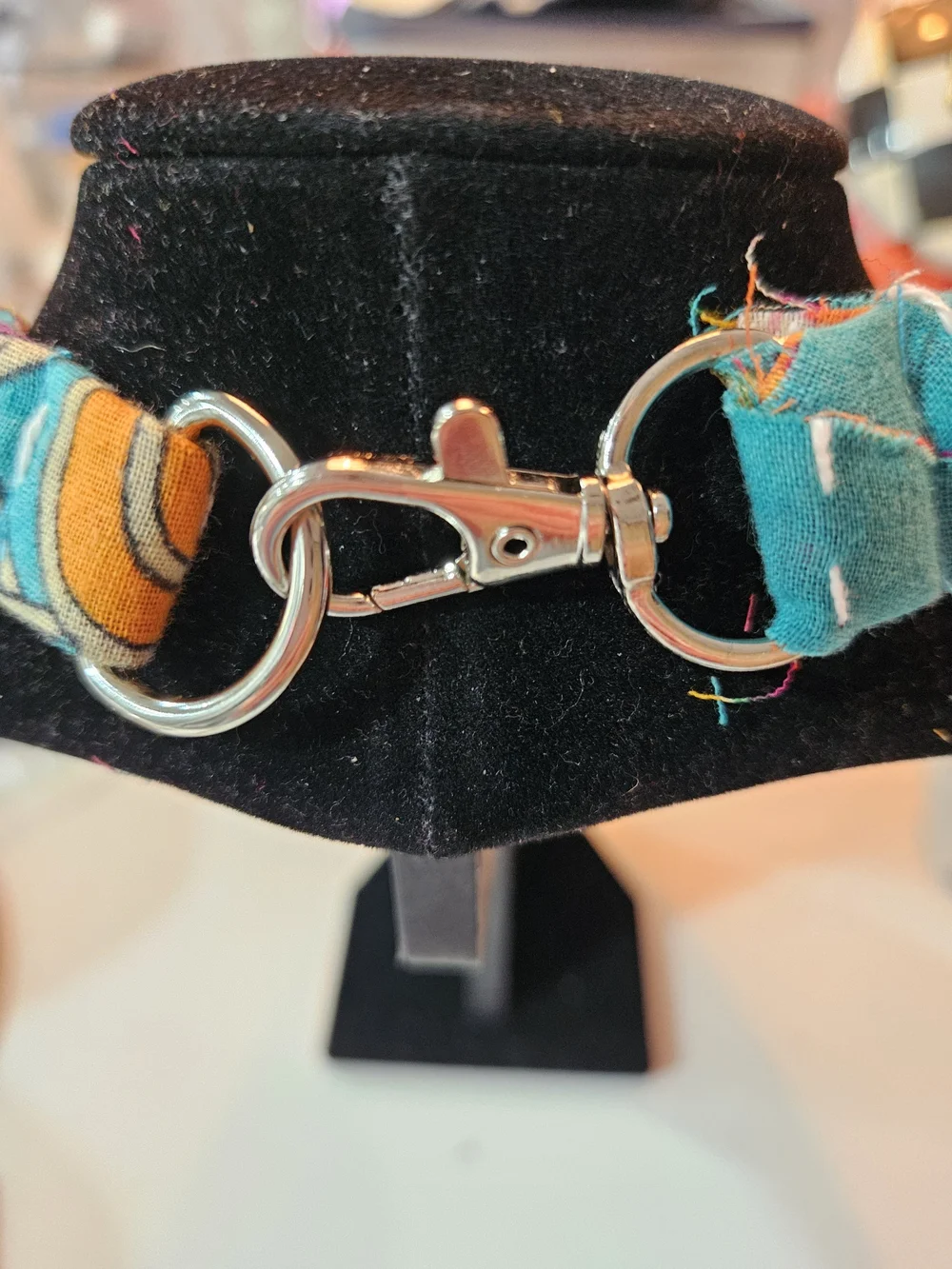 Turquoise Heart Pendant Braided Kantha Fabric Necklace with Charms